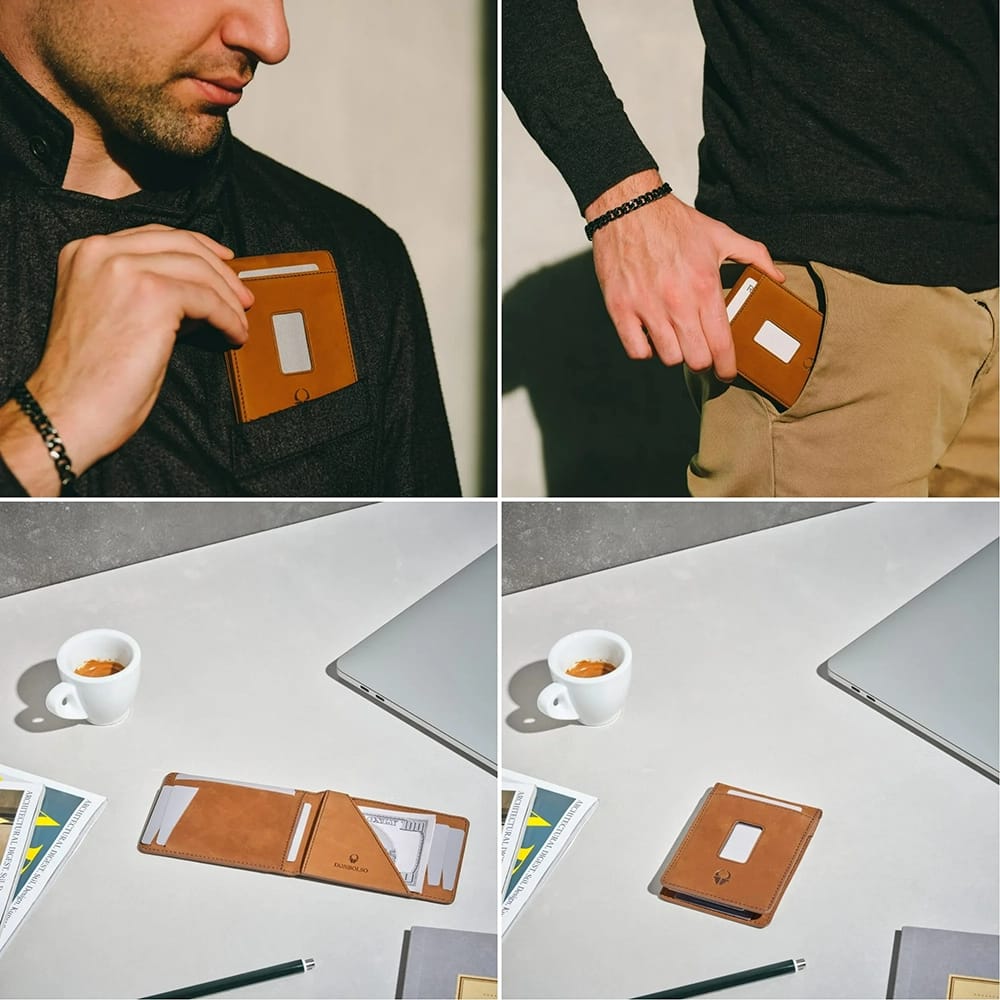 DONBOLSO Slim RFID Blocking Leather Wallet, Vintage Brown