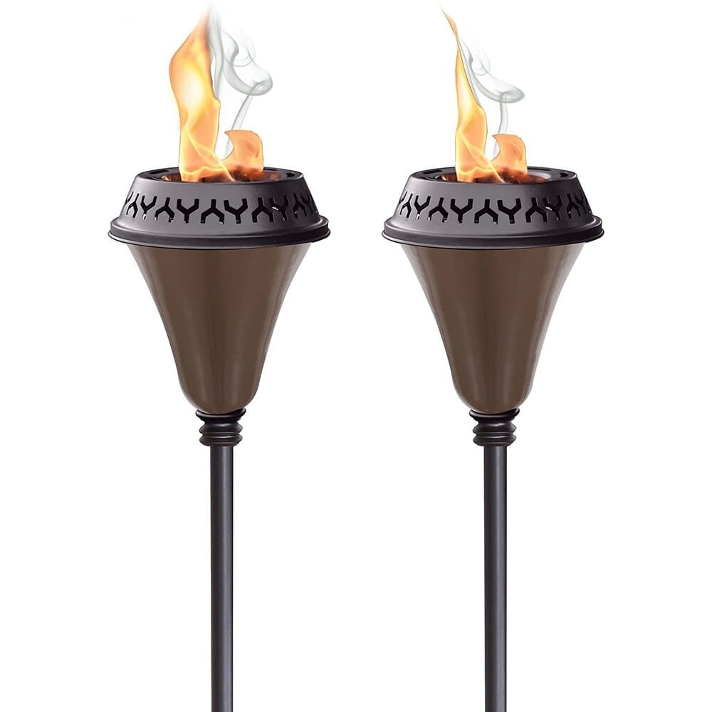 60" Large Flame Garden Torch with Snuffer & Wick, 2 Pack, Black/Brown