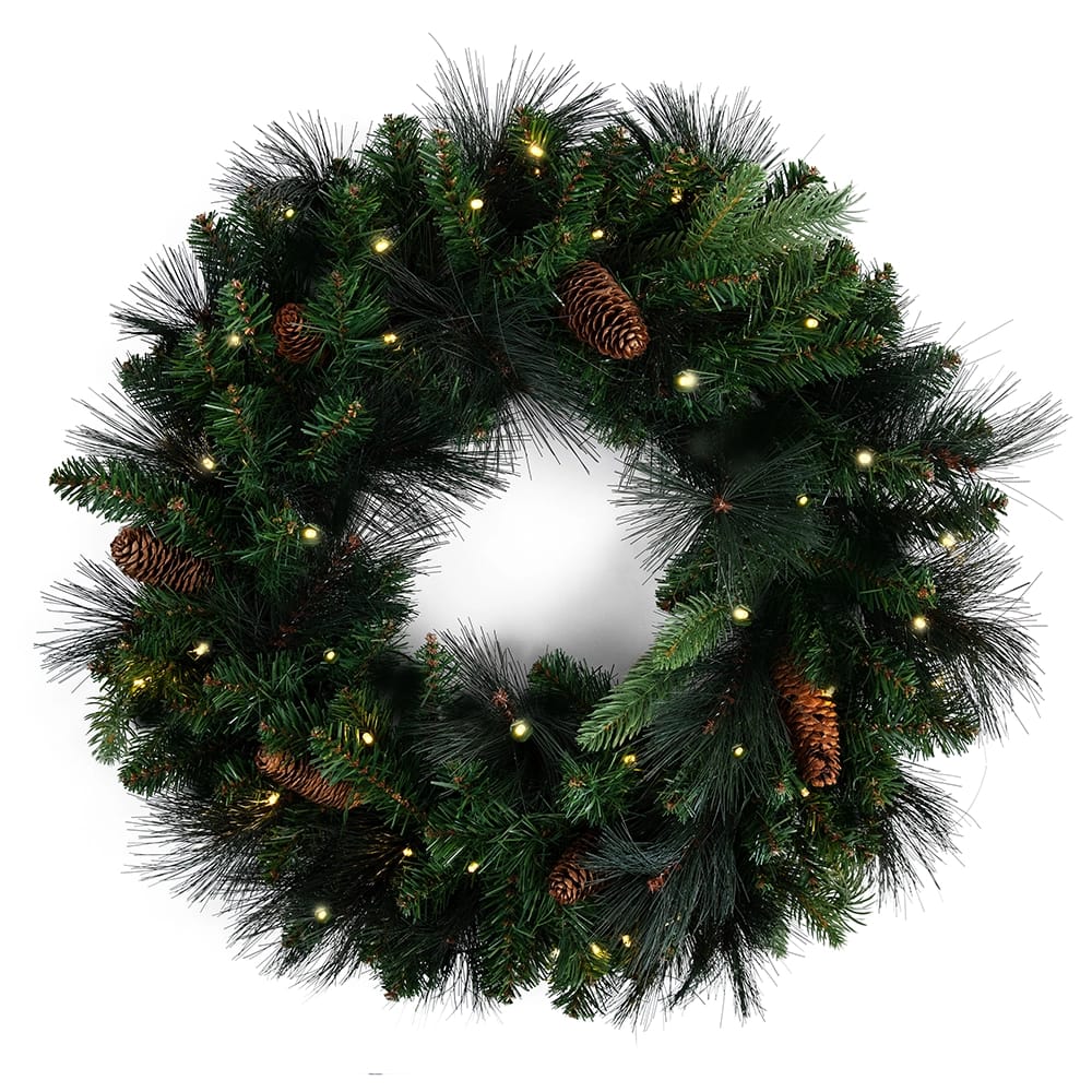 Famous Brand 24" Pre-Lit Carolina Pine Artificial Wreath