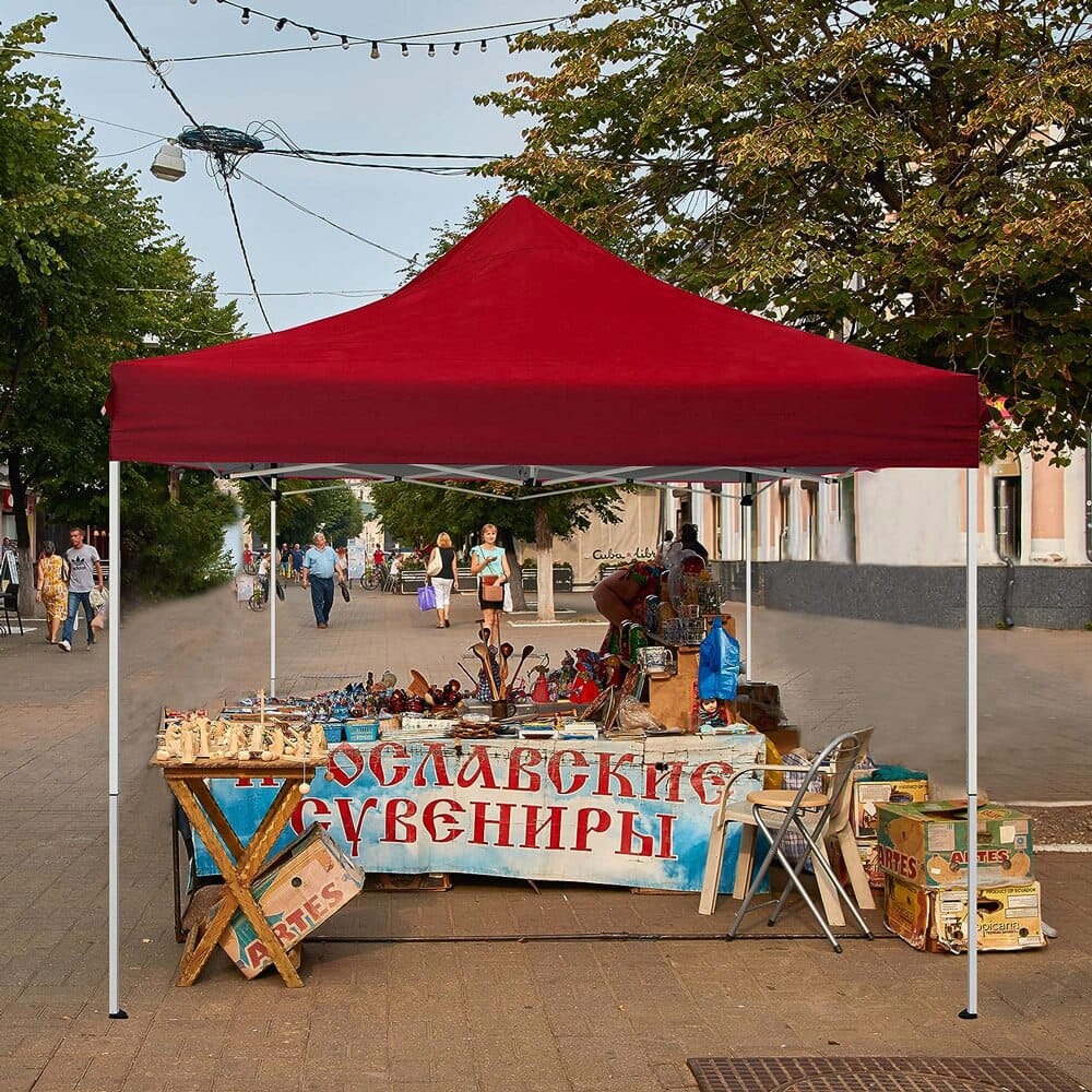 10' x 10' Pop-Up Canopy Tent with 5 Sidewalls, Red