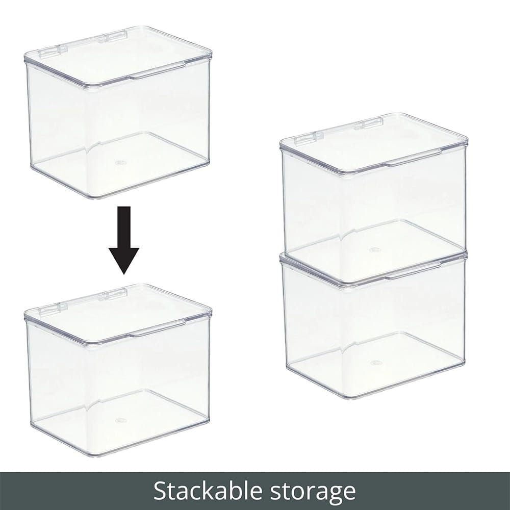 mDesign Plastic Storage Organizer Box with Hinge, 8 Pack