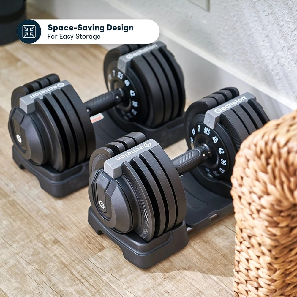 Echelon Adjustable Dumbbells Set with Stand, 7-52.5 lbs