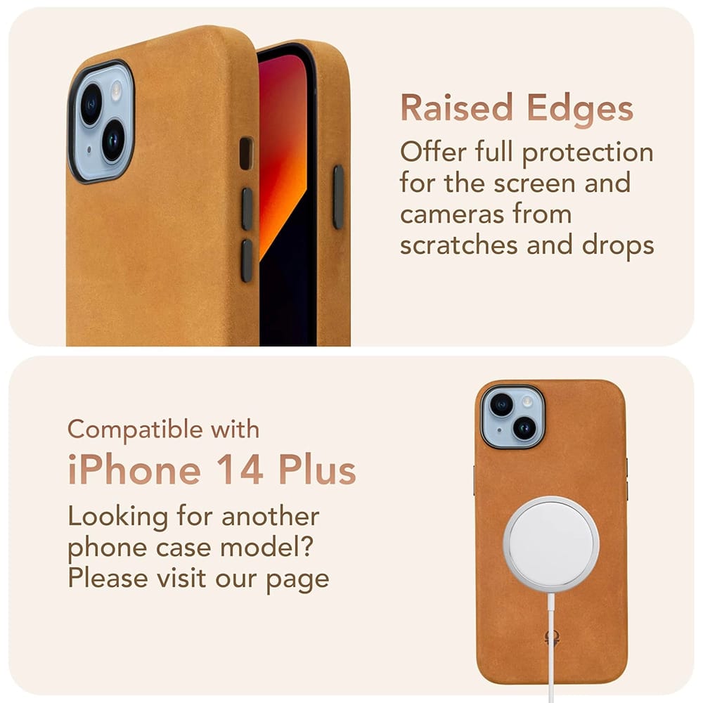 DONBOLSO Leather iPhone 14 Max Phone Case, Vintage Brown