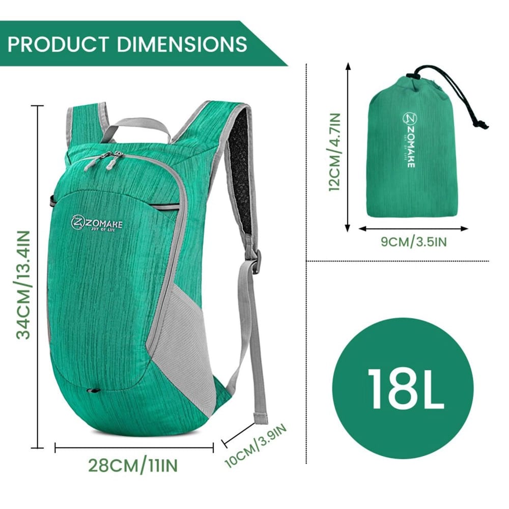 ZOMAKE Ultra Lightweight Packable Backpack, 18L, Dark Green