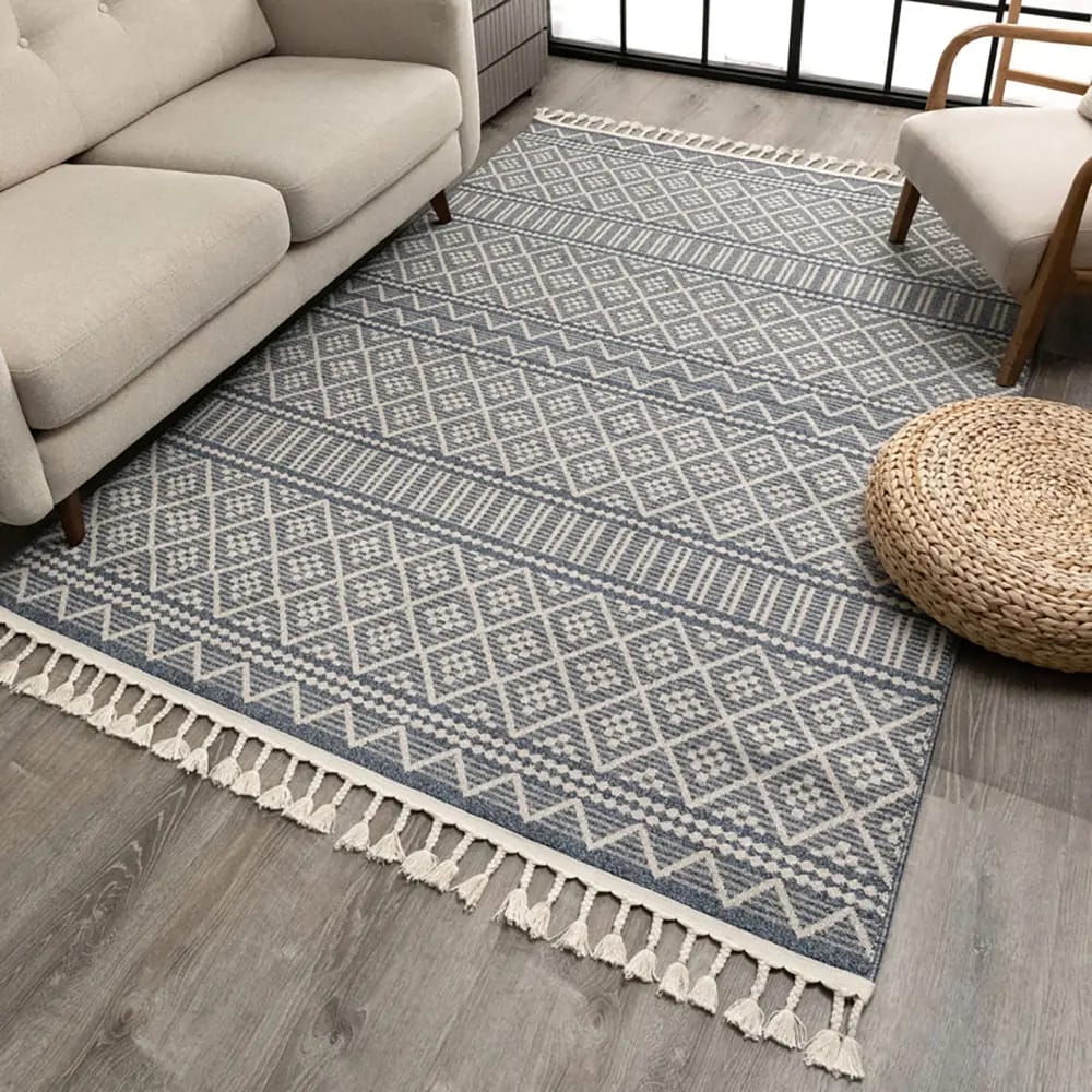 Well Woven Loop-de-Loop Covina Tribal 5'3"x7'3" Geometric Kilim Style Area Rug, Denim Blue