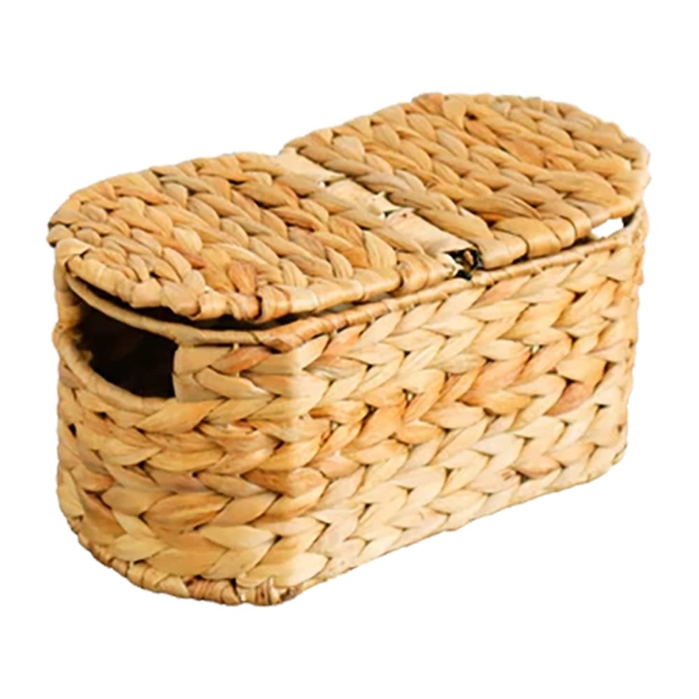 Oval Water Hyacinth Basket with Cover, Natural
