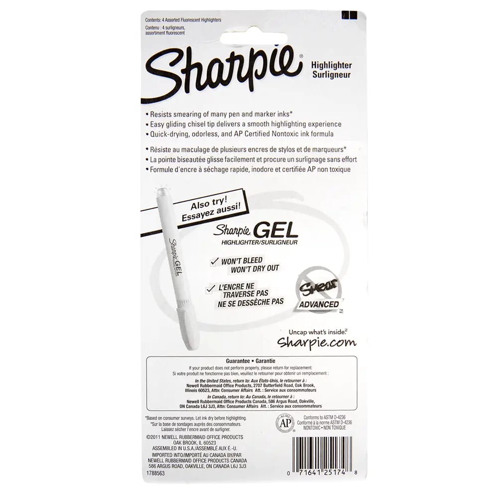 Sharpie Smear Guard Highlighter Set, 4 Count