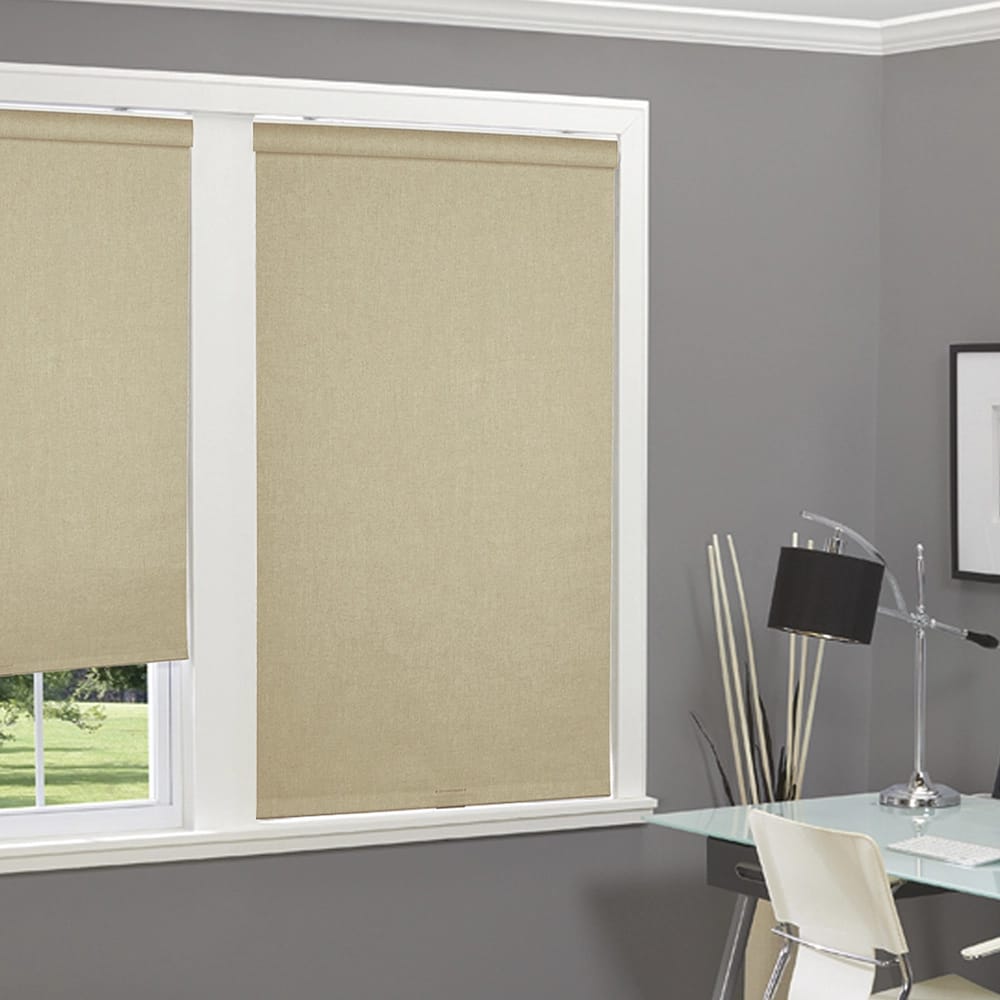 Cordless Linen Look Thermal Fabric Roller Shade, Brown/Dune, 34" x 66"