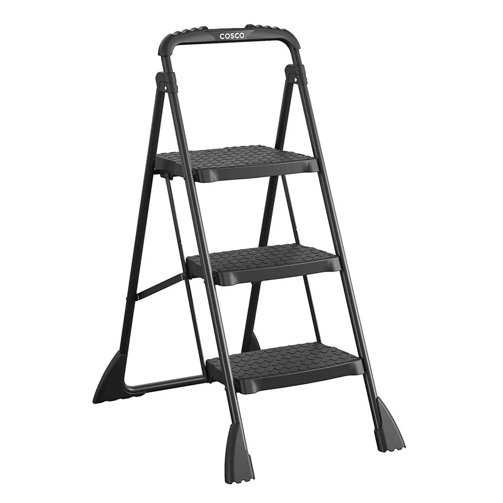 Cosco 3-Step Folding Step Stool with Top Cap, Black