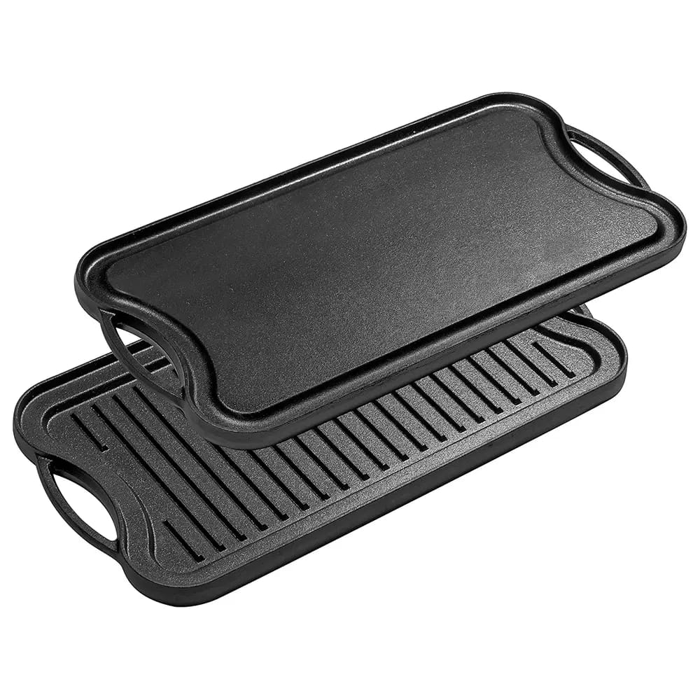Bruntmor 2-In-1 Cast Iron Skillet Rectangle Roasting Pan With Reversible Griddle Pan