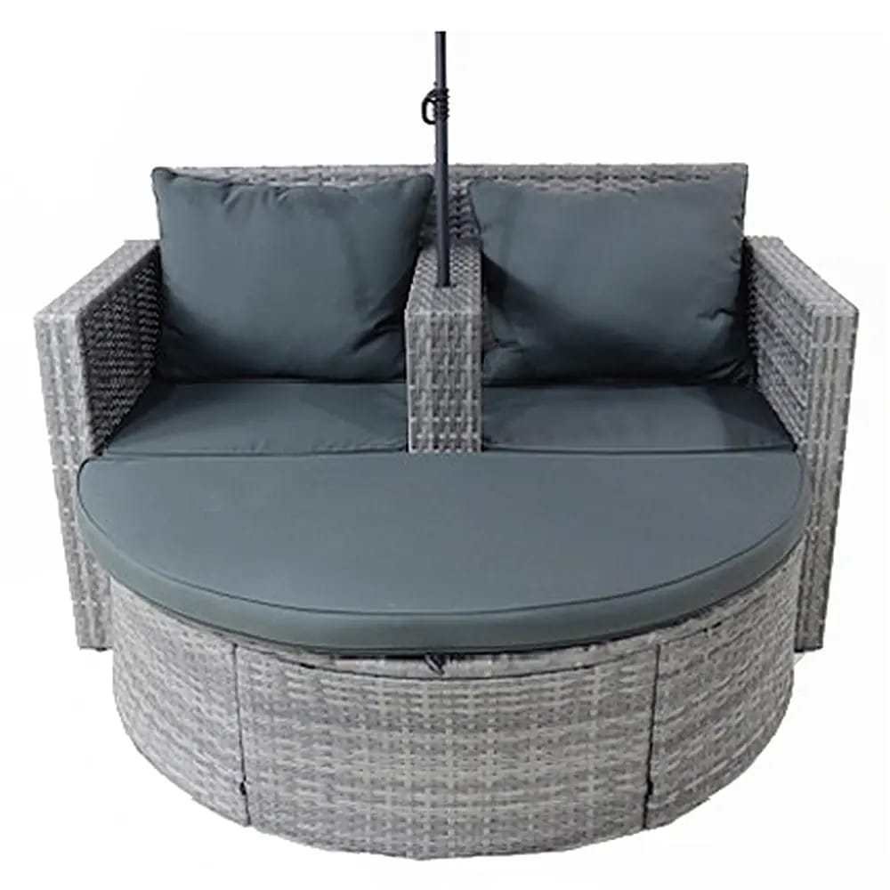 Resin Wicker Sofa Bed with Umbrella, 2-Piece Set