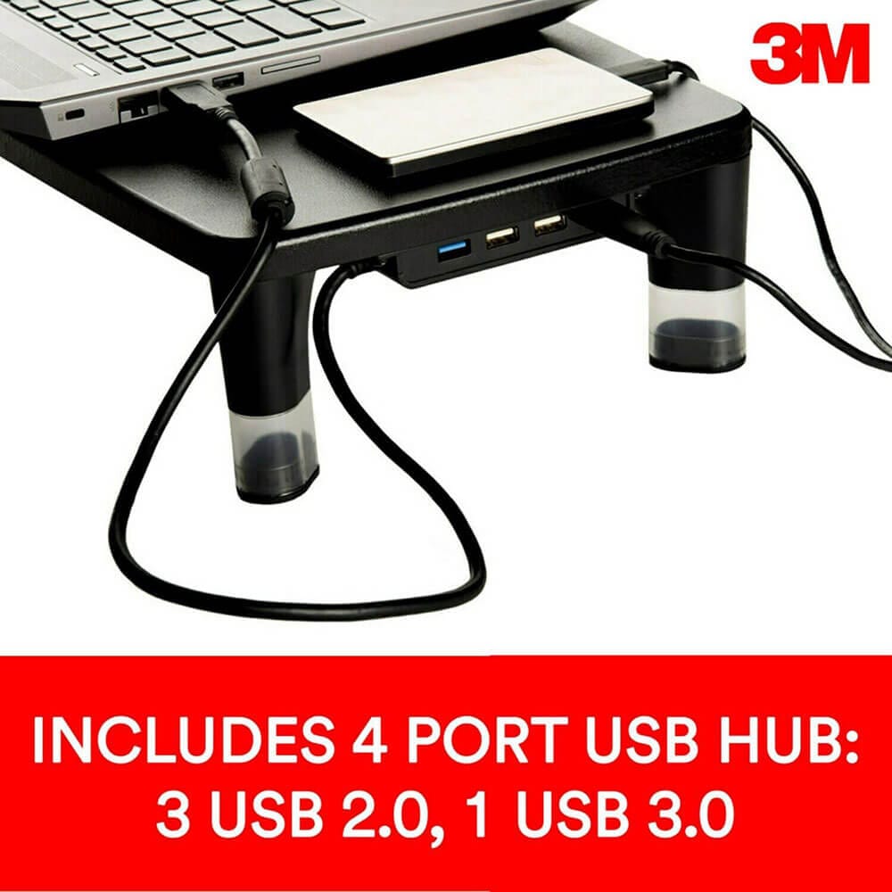 3M Adjustable Monitor Stand with 4-Port USB Hub