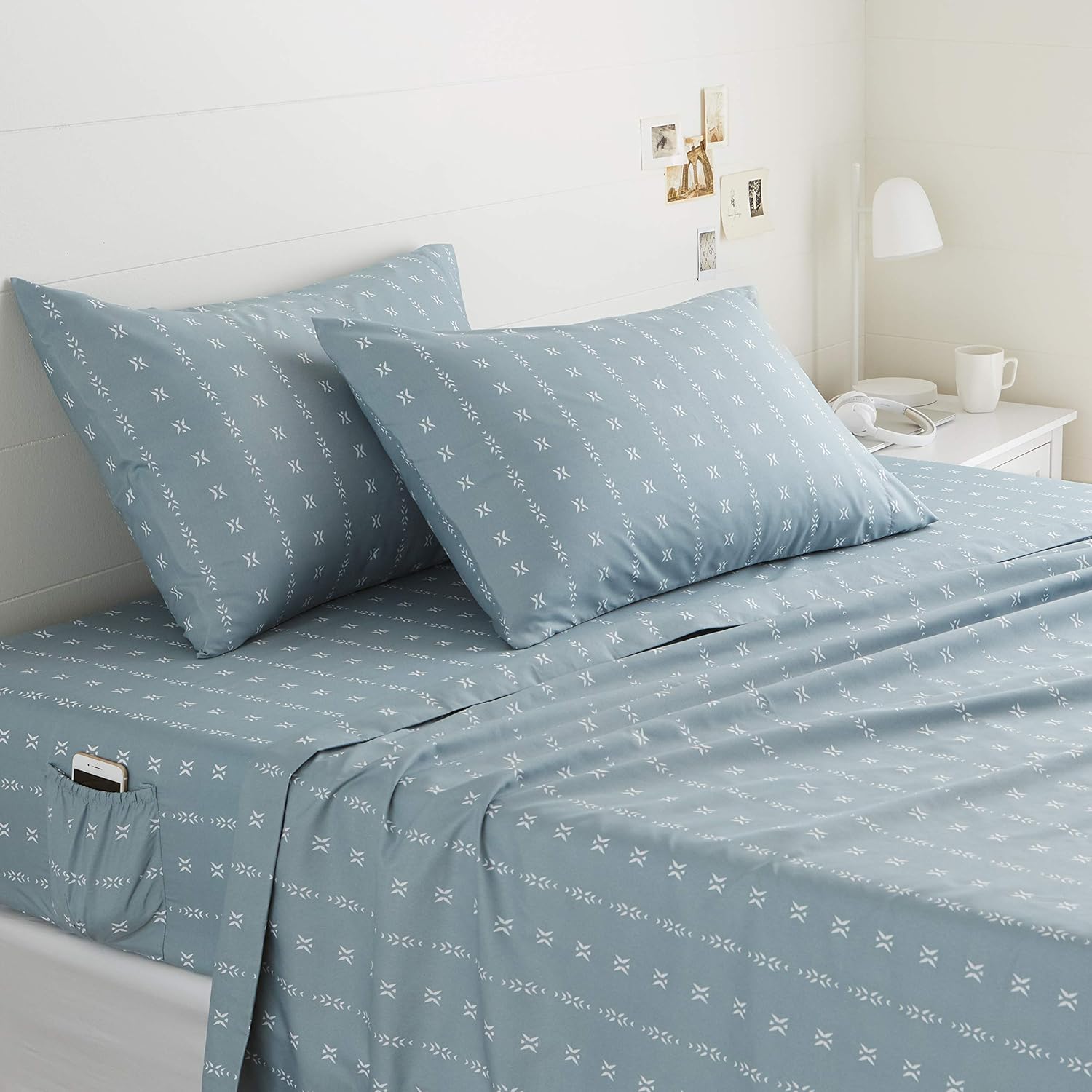 College Dorm Microfiber Sheet Set with Elastic Pockets, Queen, Tide Pool Simple Stripe