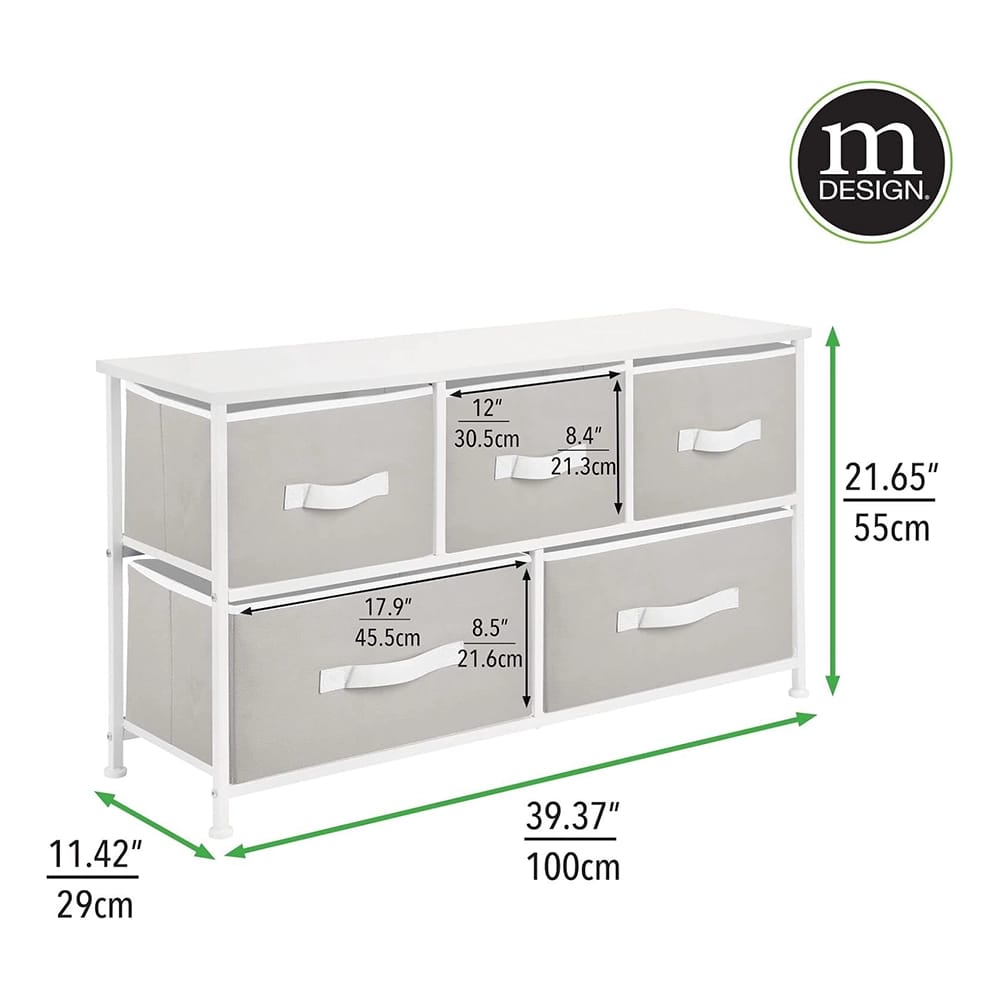 mDesign 5-Drawer Storage Unit, Light Gray/White