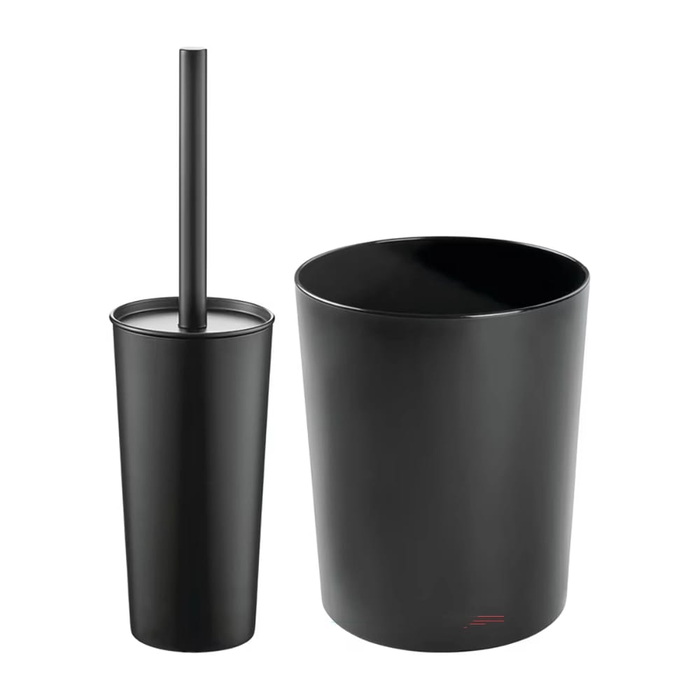 mDesign Plastic Bowl Brush and Trash Can, Black