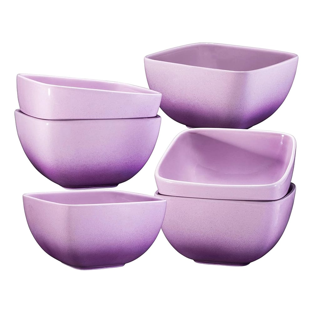 Bruntmor Large Ceramic Square Bowls, Purple, Set of 6