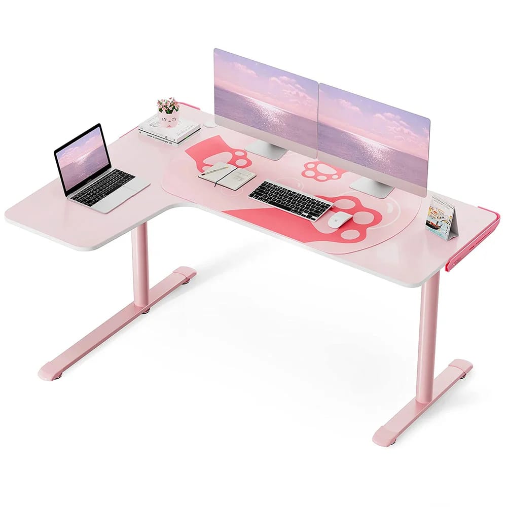 Eureka Ergonomic Left Side L-Shaped Office Desk, Pink