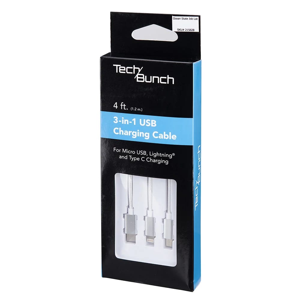 TechBunch 3-in-1 USB Charging Cable, 4'