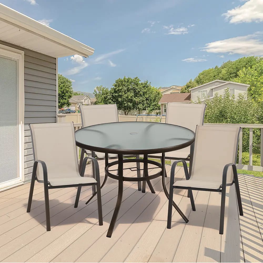 Round Bronze Finish Glass Top Patio Table, 40"