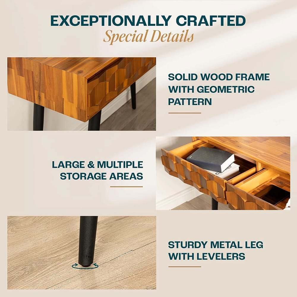Bme Modern Mid-Century 2-Drawer Console, Teak Brown
