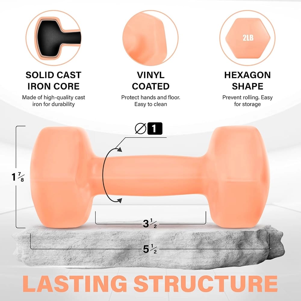 Yes4All Vinyl Hexagon Dumbbell Set, 2 ct, Peach, 2 lb