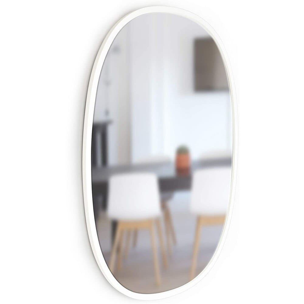 Umbra Hub 24" x 36" Oval Wall Mirror with Rubber Rim, White