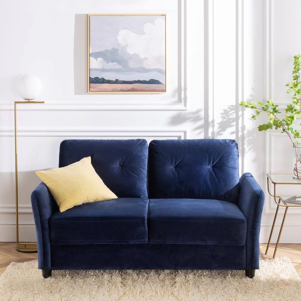 Zinus Ricardo Upholstered Velvet Loveseat, Navy