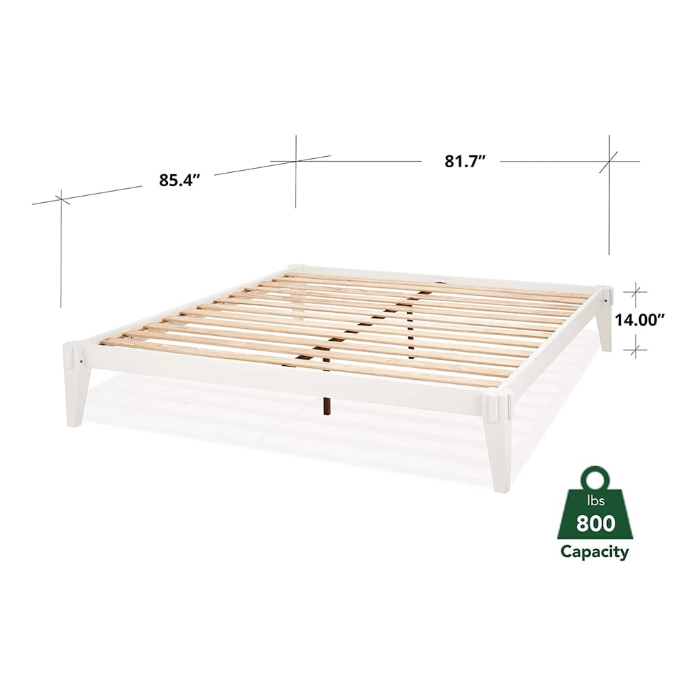 Bme Chalipa King Size Solid Wood Japanese Bed Frame, Ivory