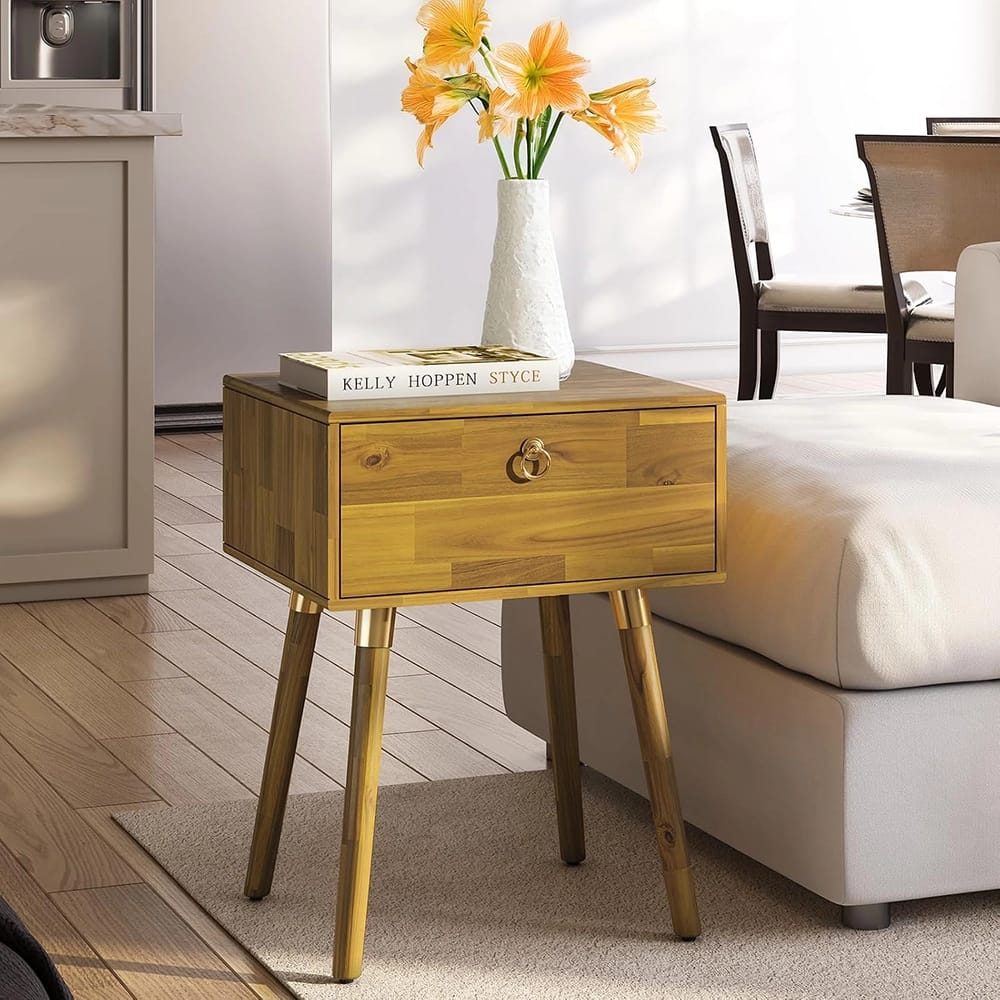Bme Alden Wood 1-Drawer Nightstand, Natural