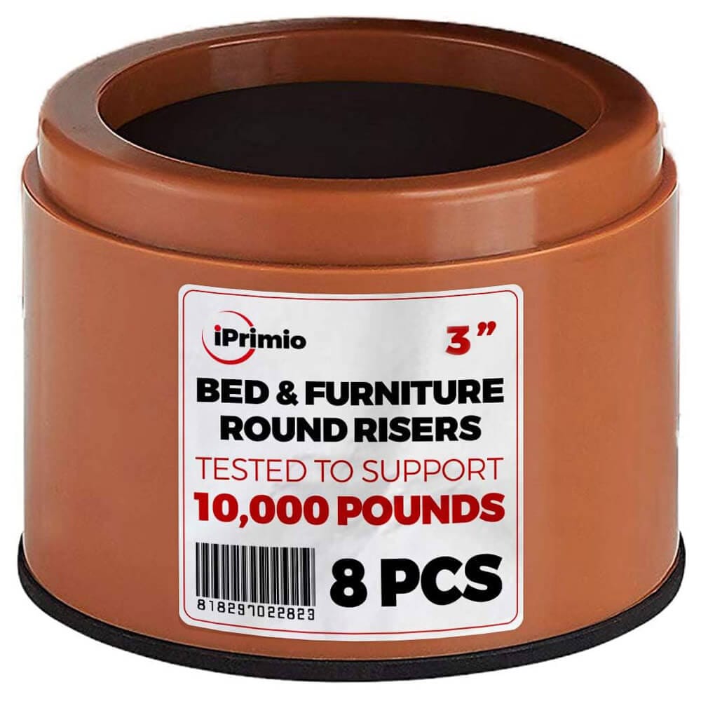 iPrimio 3-inch Lift Round Bed Risers, Set of 8, Brown