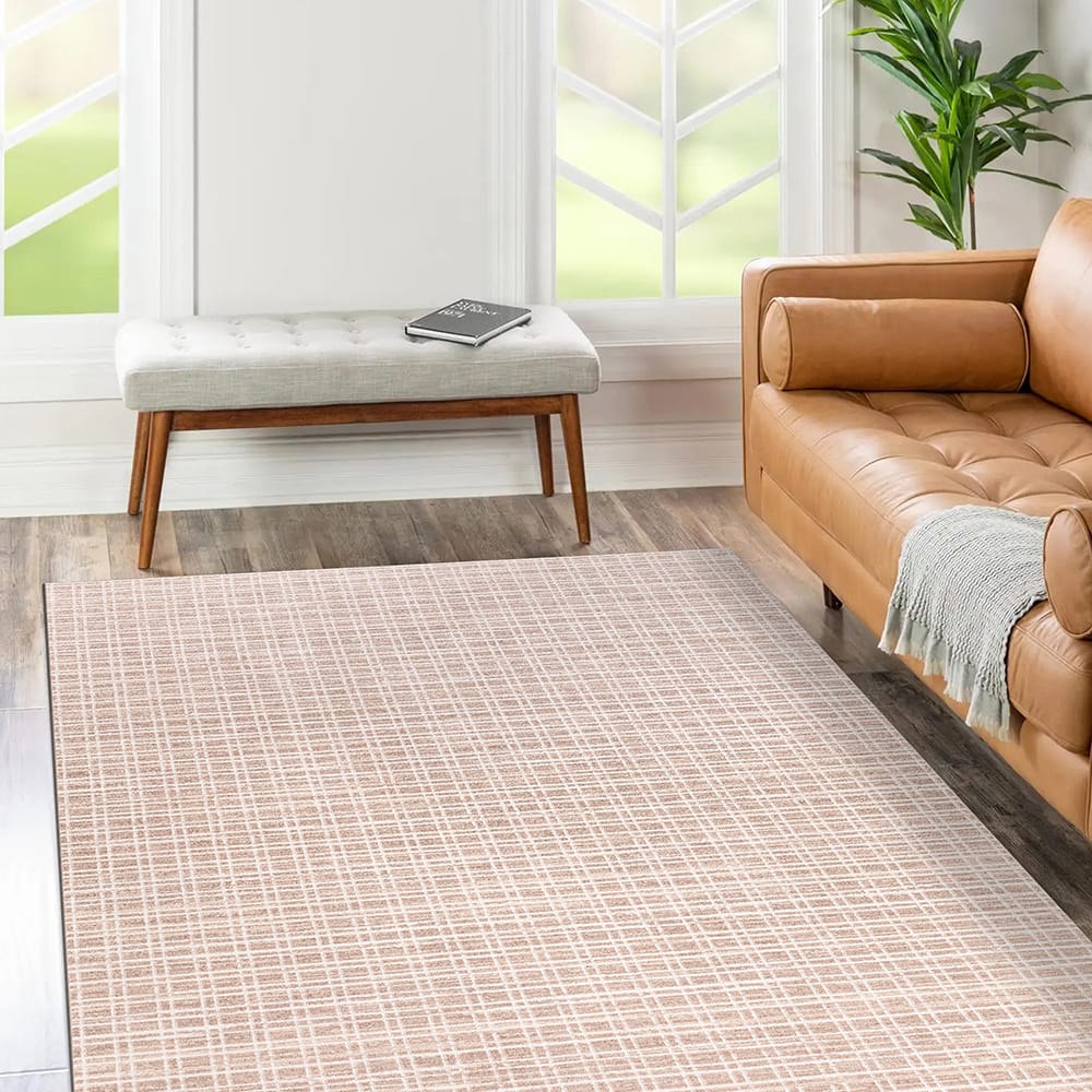 Hazel Collection 9' x 12' Plaid Area Rug, Beige & Ivory