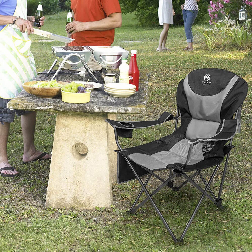 Coastrail Outdoor 3-Position Reclining Camp Chair with Cup Holders, Black/Gray