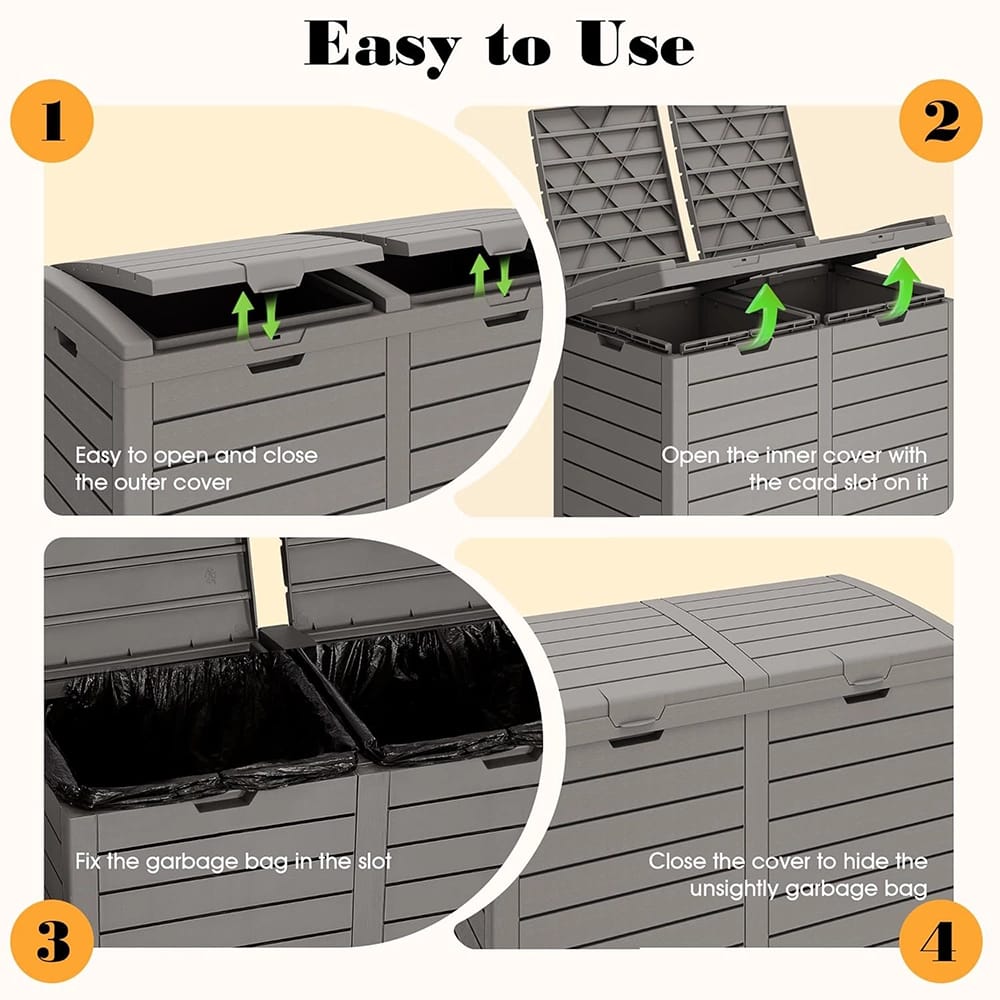 Waterproof Outdoor Trash Can with Lid, Gray, 62 Gallons