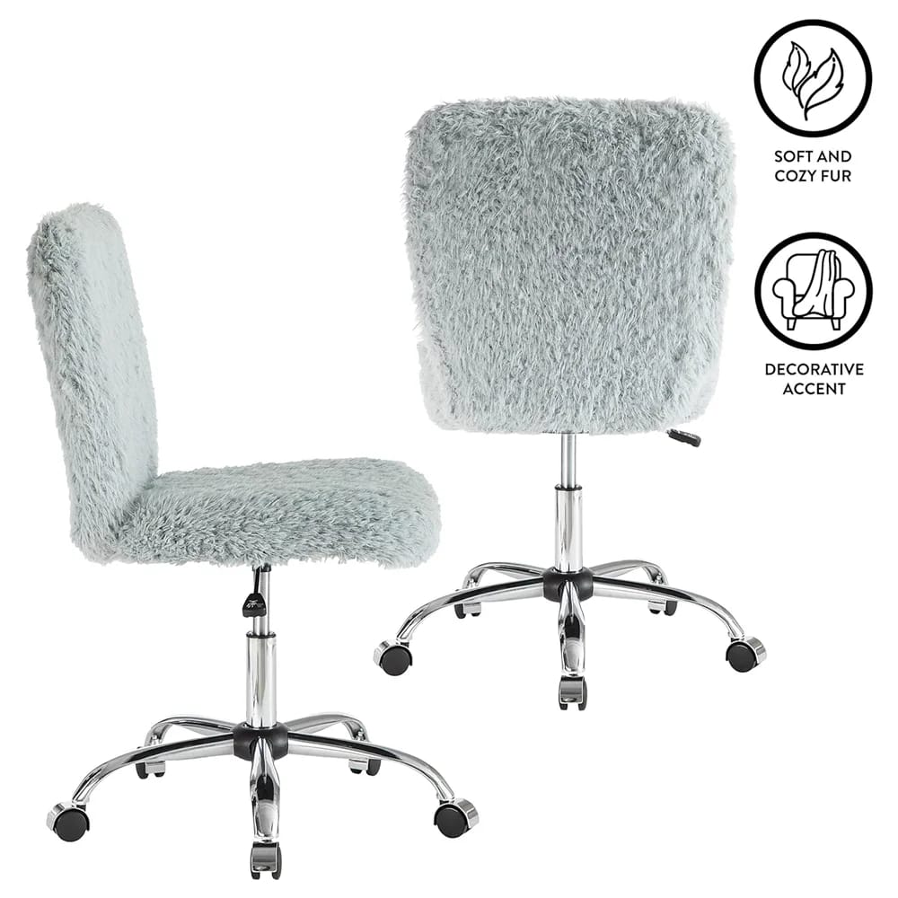 Faux Fur Rolling Desk Chair, Gray