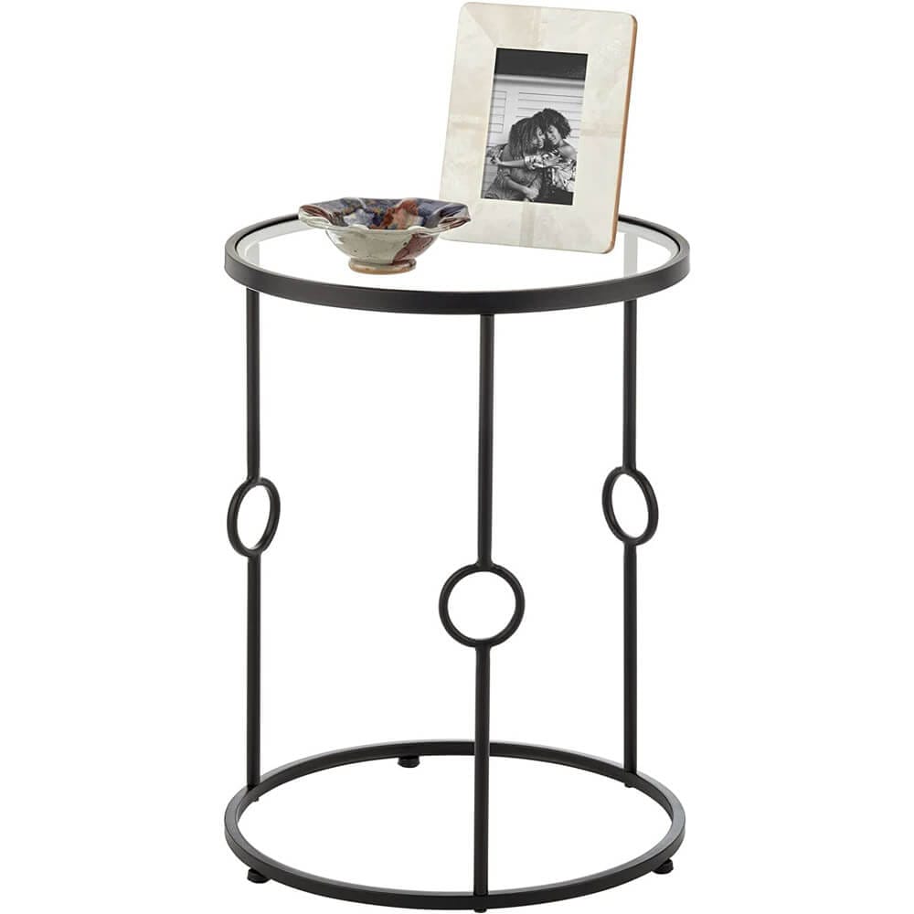 mDesign Round Inlay Table with Decorative Legs, Matte Black/Clear