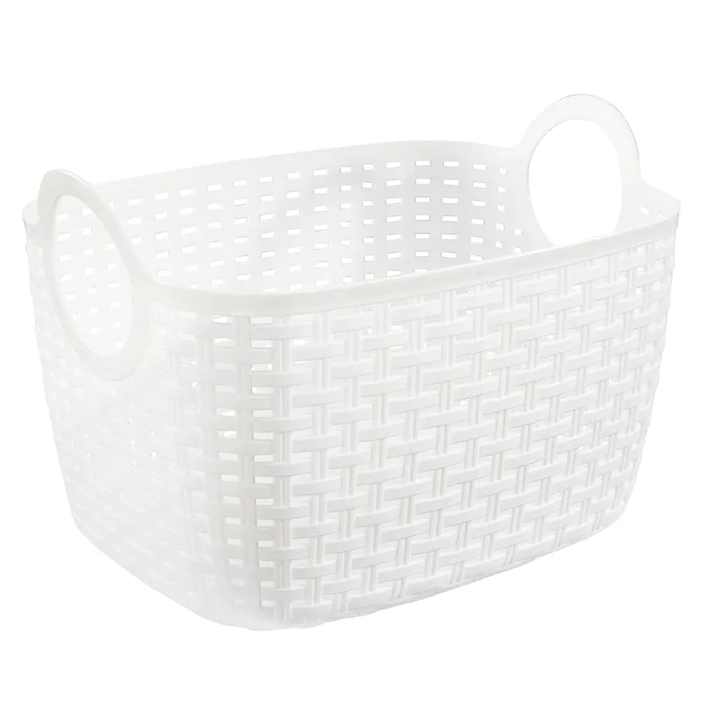 Plastic White Storage Baskets with Handles, 2 Count