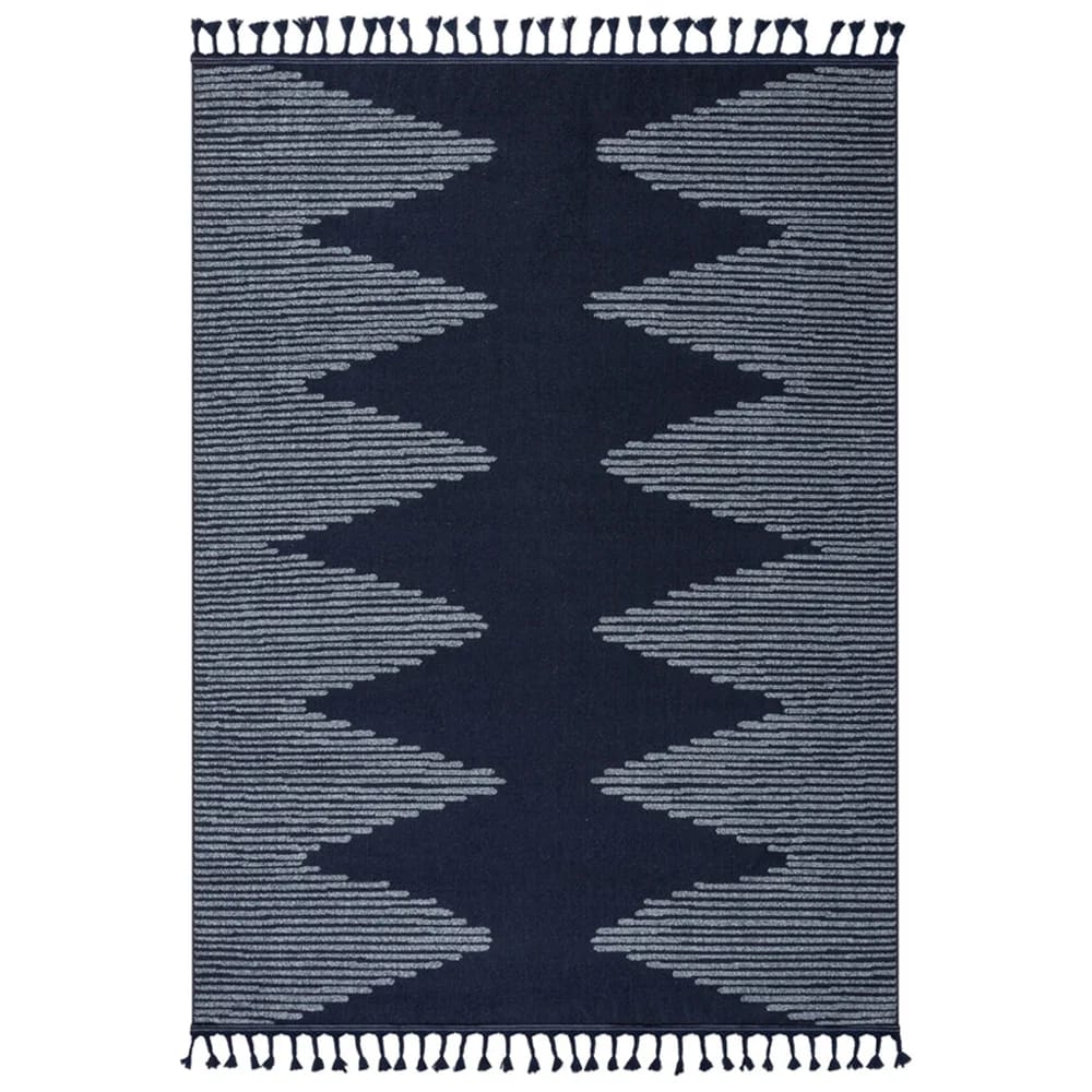 Well Woven 7'10" x 10'6" Loop-De-Loop Zipped Tribal Aztec Geometric Kilim Style Area Rug, Dark Blue