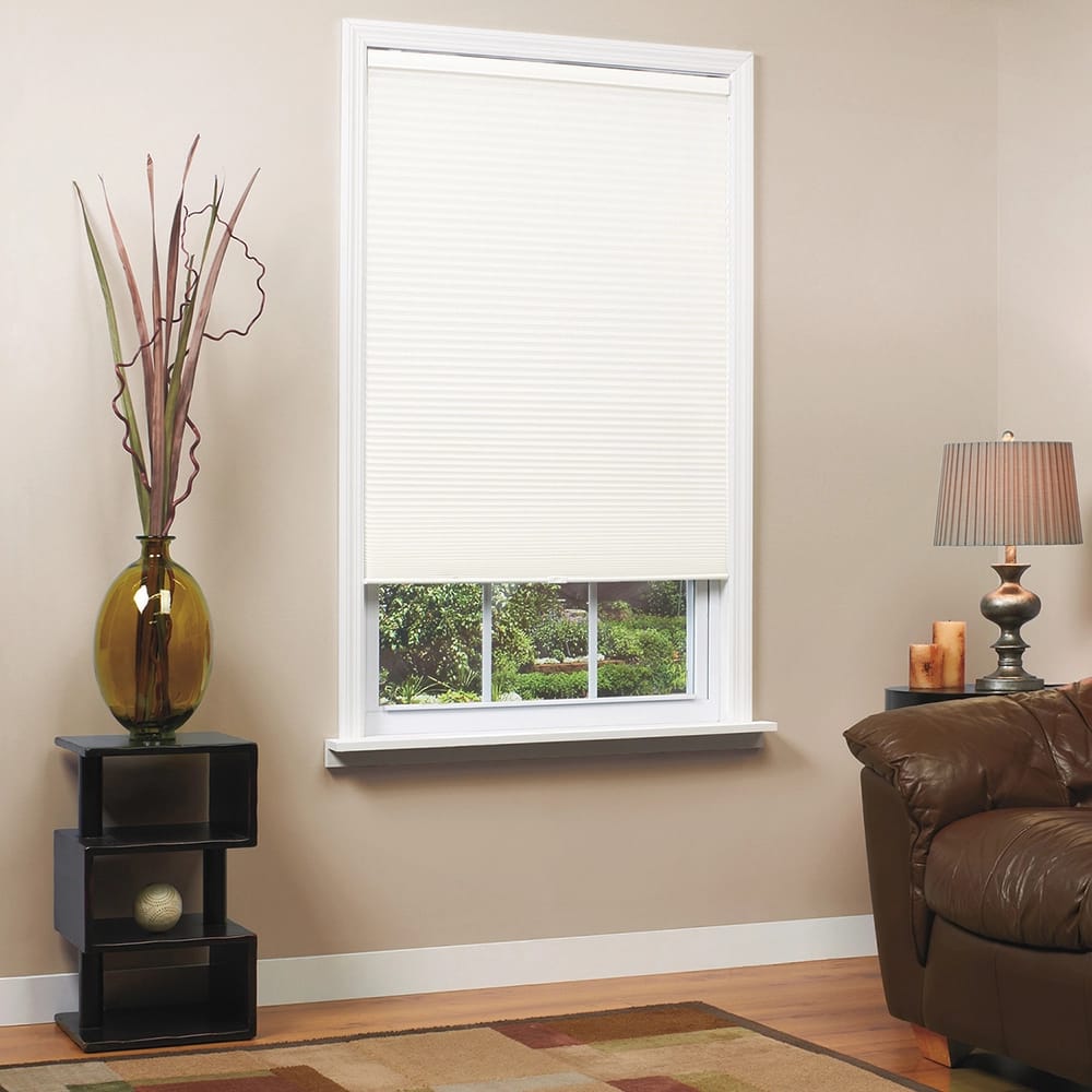 Cordless Semi-sheer Textured Cellular Shade, White, 39" x 64"