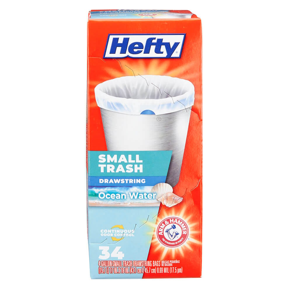 Hefty Small Trash Ocean Water 4 Gallon Trash Bags, 34 Count