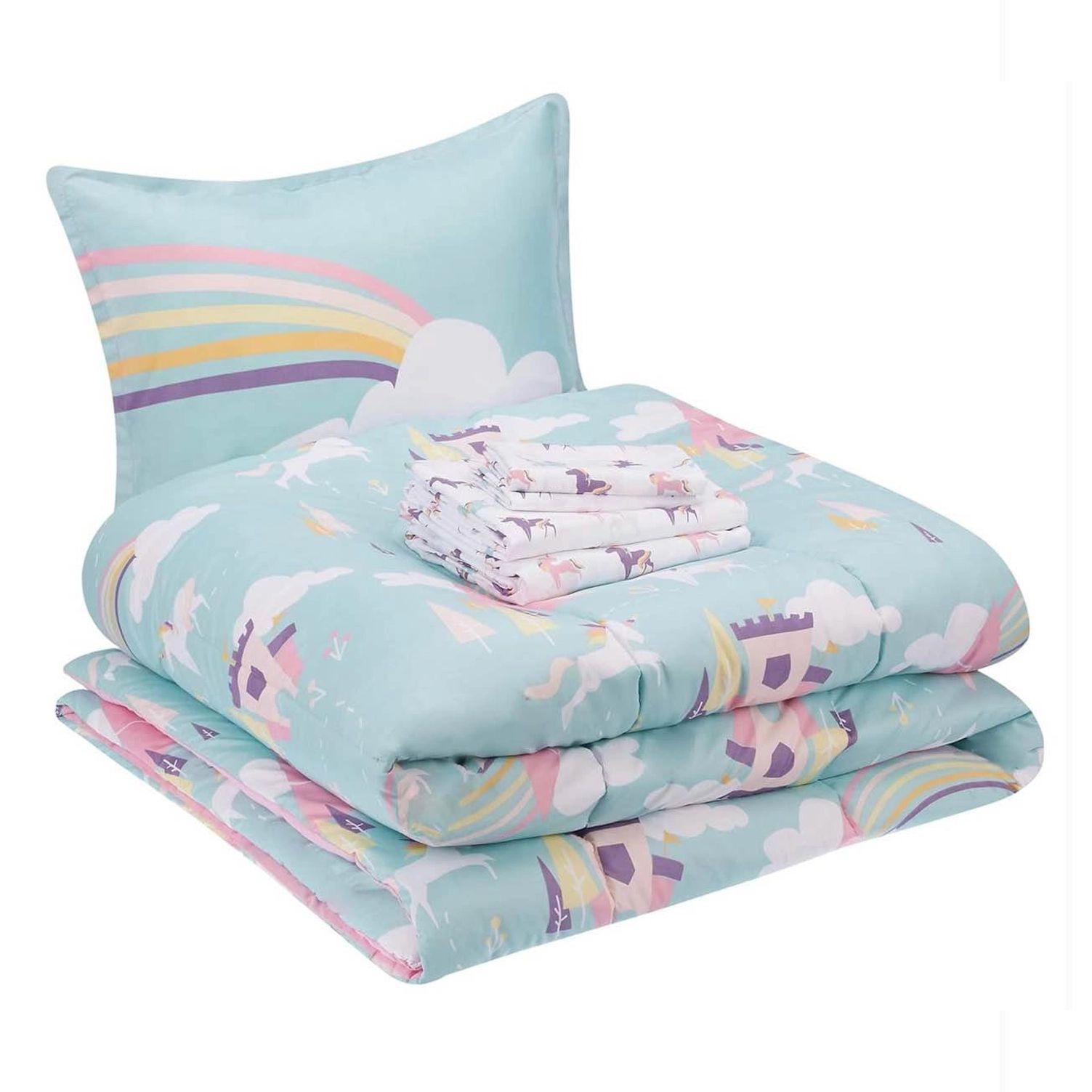 Easy-Wash Microfiber Bed-in-a-Bag Bedding Set, Full/Queen, Unicorn Kingdom