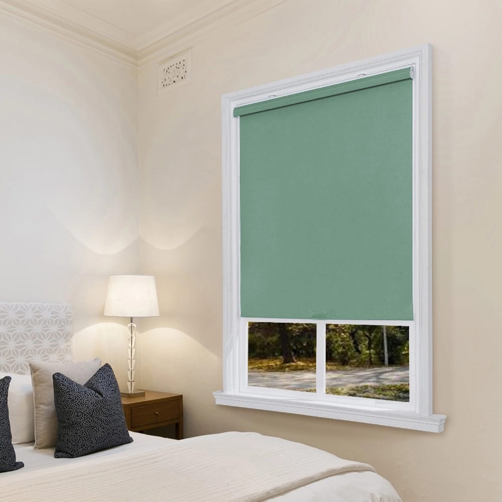 Cordless Faux Silk Fabric Roller Shade, Sea Mist, 35" x 66"