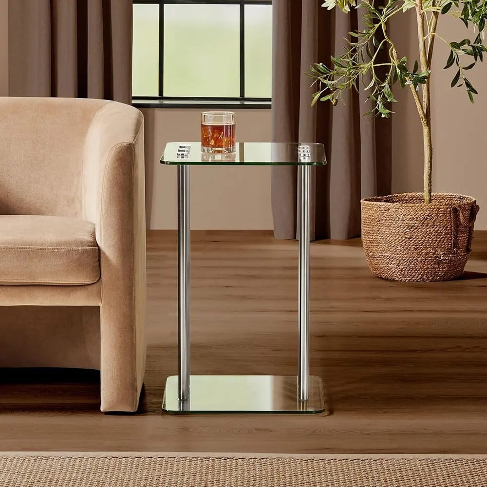 mDesign Glass Top Side Table