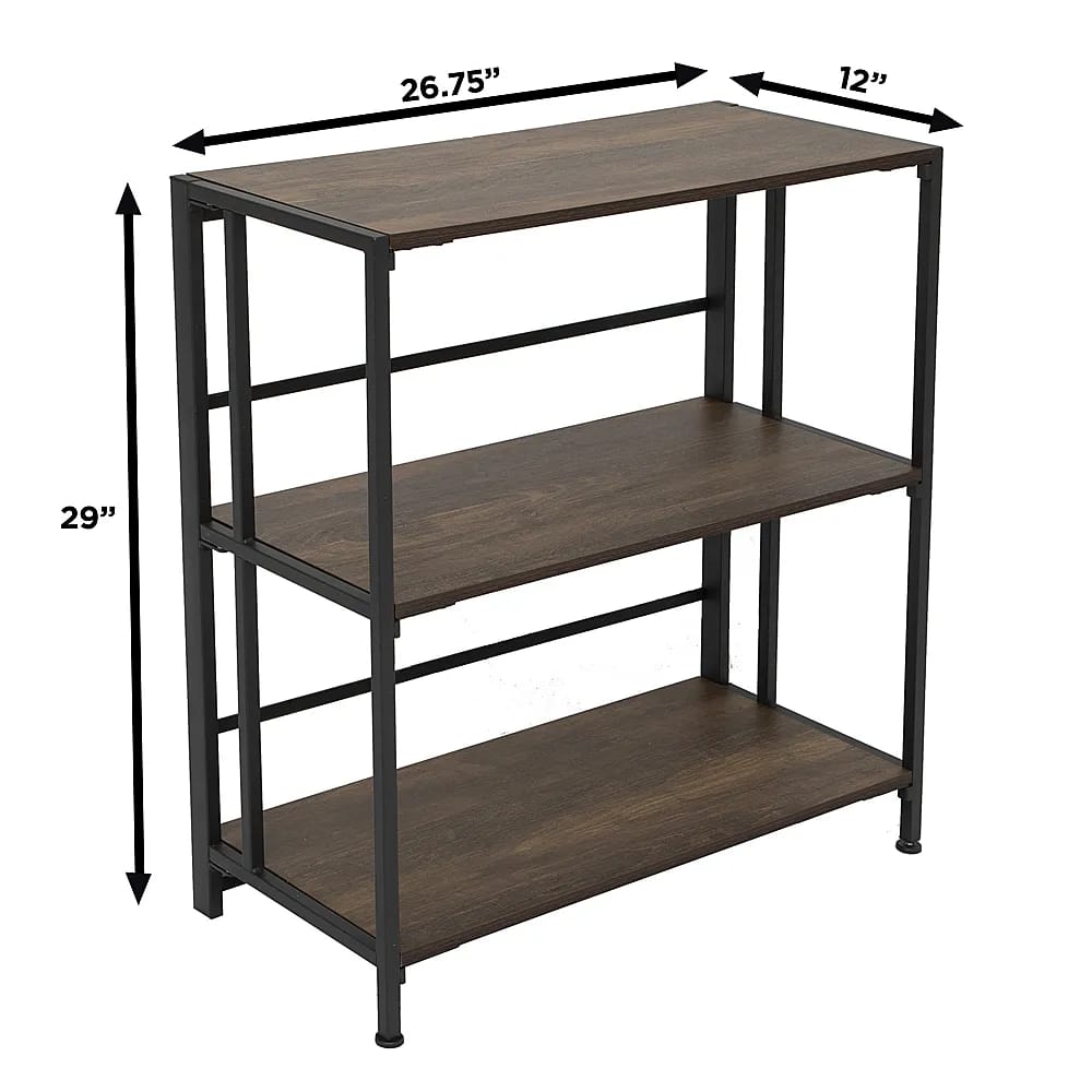 FlipShelf 3-Shelf Wide Bookcase, Black/Brown