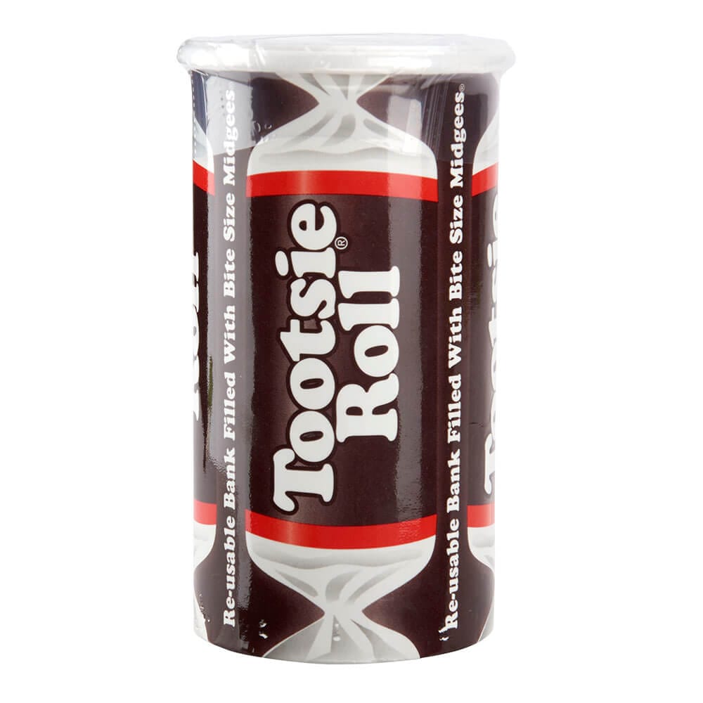 Tootsie Roll Re-usable Bank Filled with Bite Size Midgees, 4 oz
