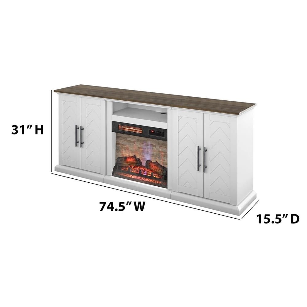 Twin Star Home TV Stand with Electric Fireplace, White
