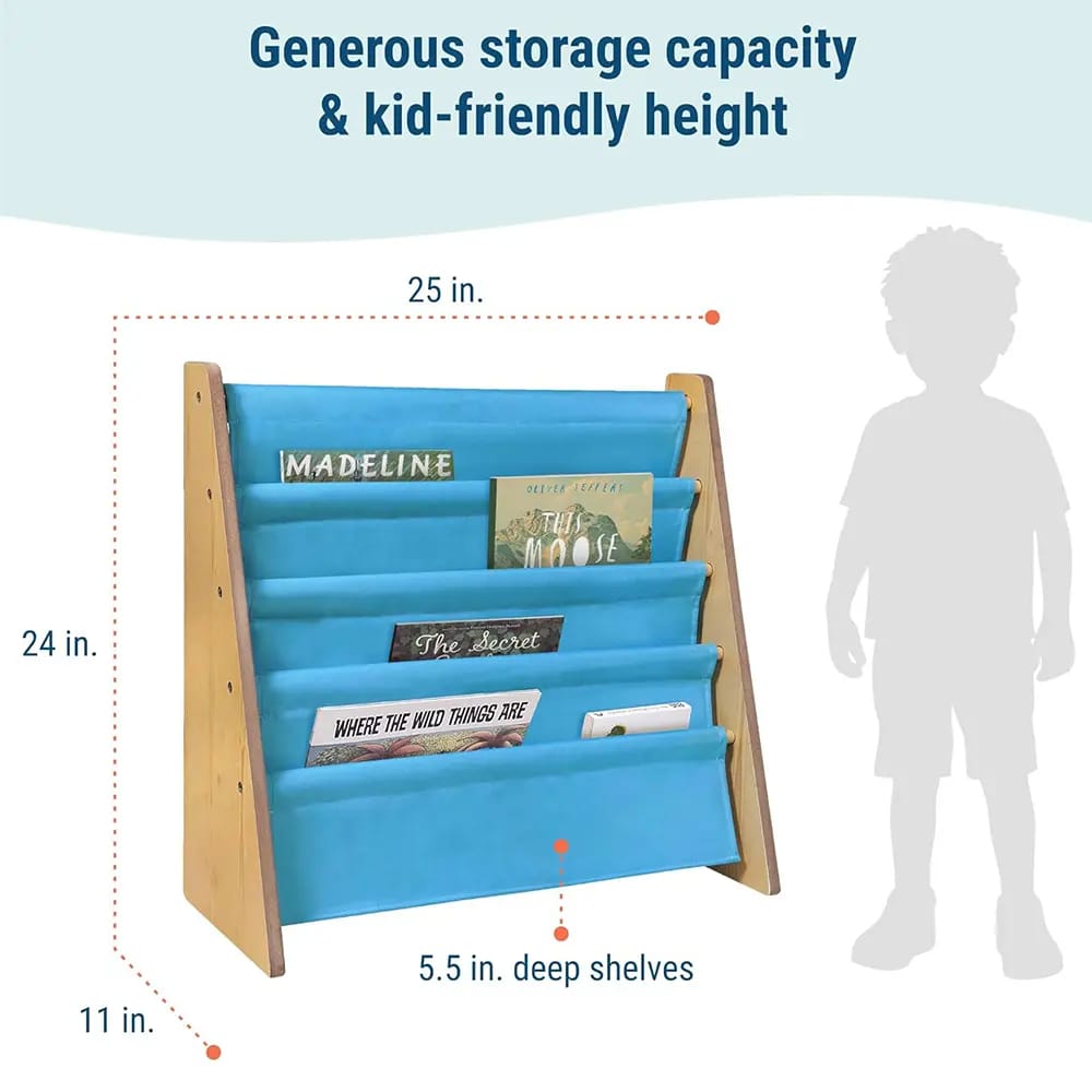Wildkin Kids Canvas Bookshelf, Natural/Sky Blue