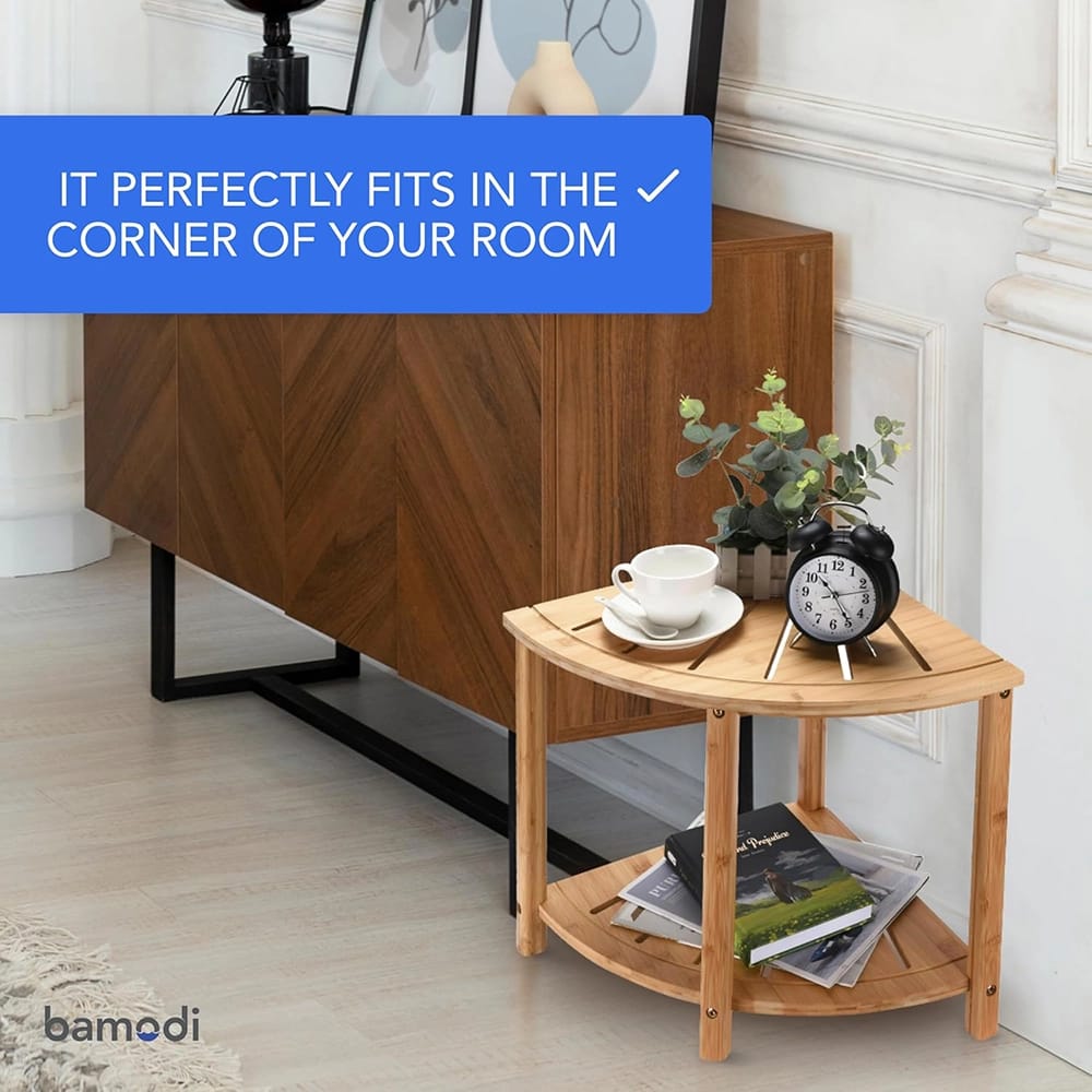 Bamodi Bamboo Corner Stool with Storage Shelf
