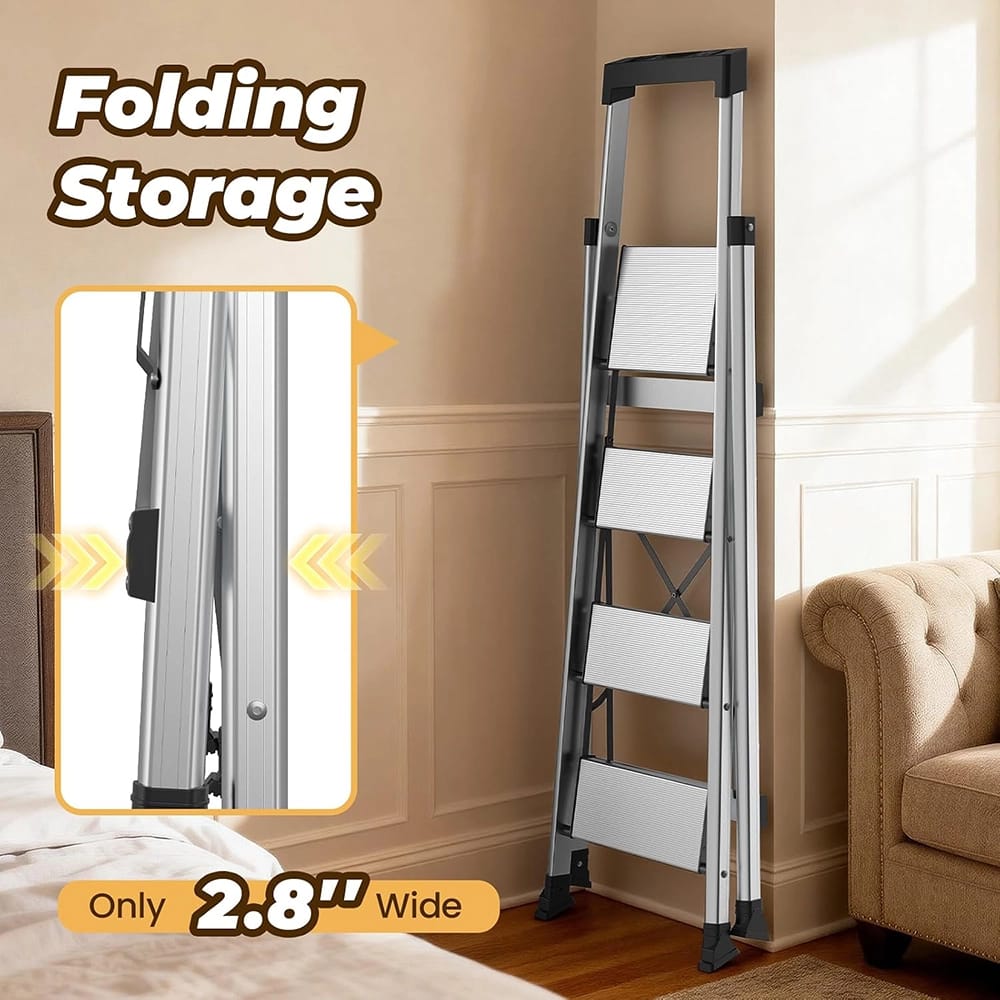HBTower Aluminum 4 Step Ladder, Silver