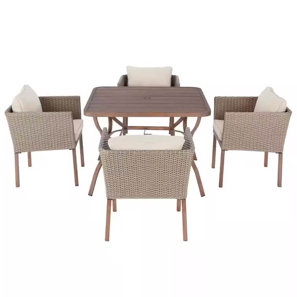 StyleWell Oakshire 5-Piece Resin Wicker Patio Dining Set, Tan