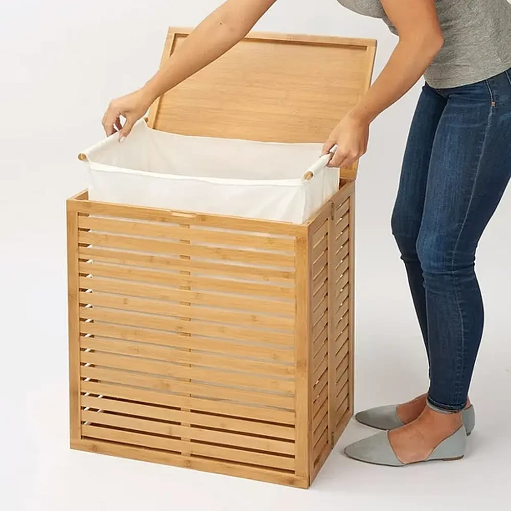 mDesign Bamboo Laundry Hamper, Natural